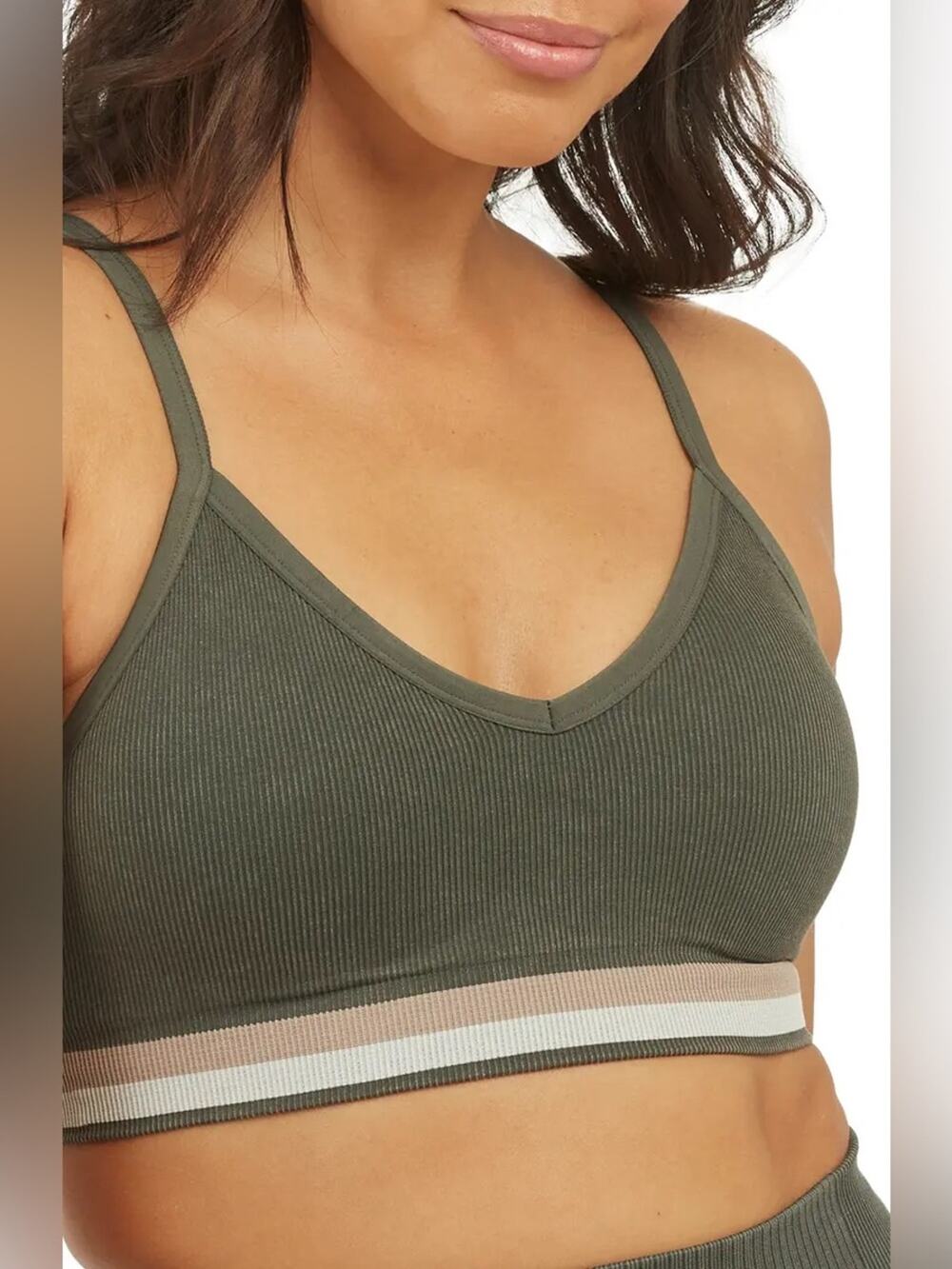 Spanx Acid Wash Green Seamless Knit Rib Sports Bra Size Small